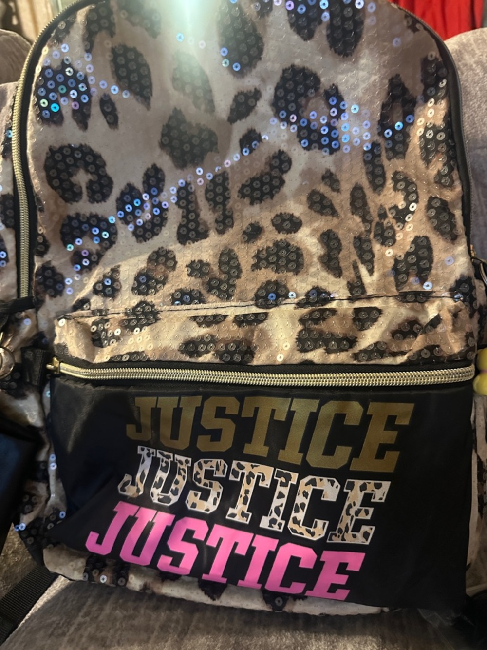 Justice Sequin Leopard Print Backpack in Pink, Gold, Black